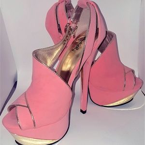 Pink/Peach Wrap Around Platform Stilettos
